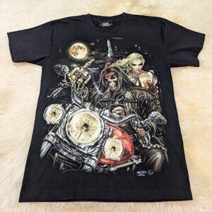 Rock Chang Double Sided Graphic T Shirt Skull Motorcycle Goth Emo Vintage Size S